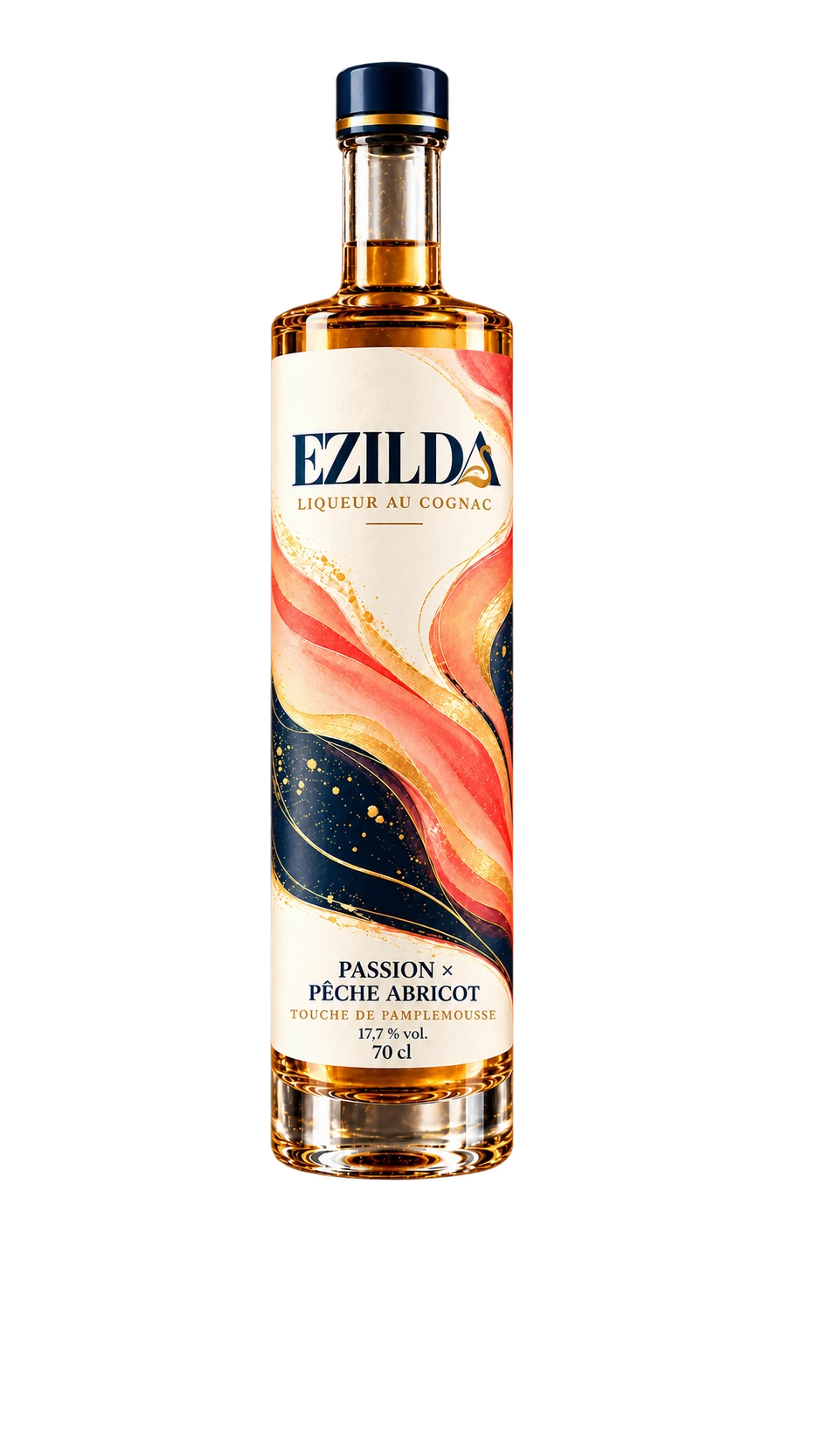 Bouteille de la liqueur au cognac Ezilda Passion × Pêche Abricot
