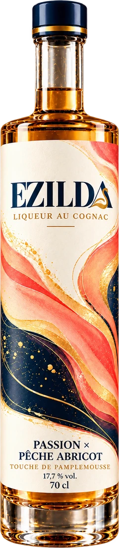 Bouteille de la liqueur au cognac Ezilda Passion × Pêche Abricot