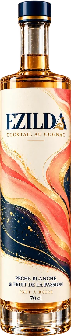 Bouteille du cocktail au cognac Ezilda Pêche blanche & fruit de la passion, 70 cl